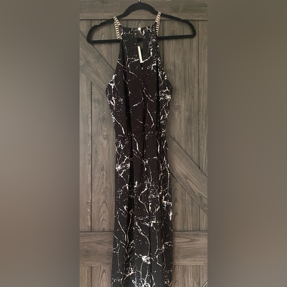 Black & White Kenneth Cole Marble print halter dress w/chain straps, NWT, sz M - Picture 5 of 8